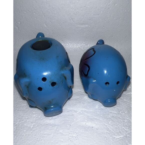 Vintage Stacking Magnetic Blue Pigs Salt and Pepper Shakers Hawaiian Tropical - Picture 5 of 9